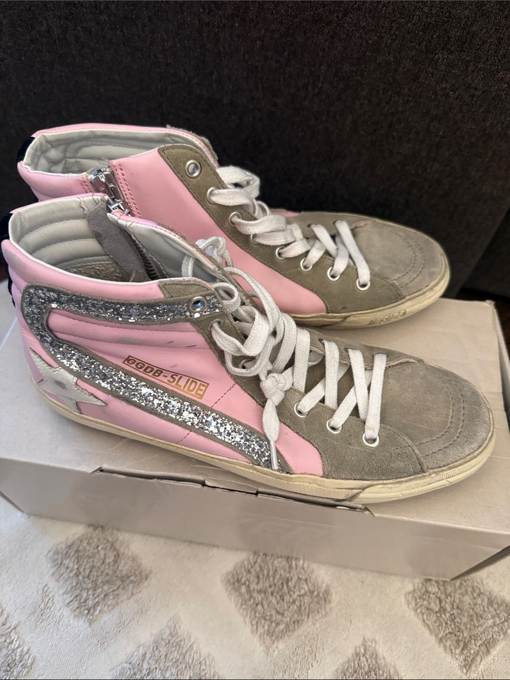 Golden goose slide glittered leather and suede sneakers